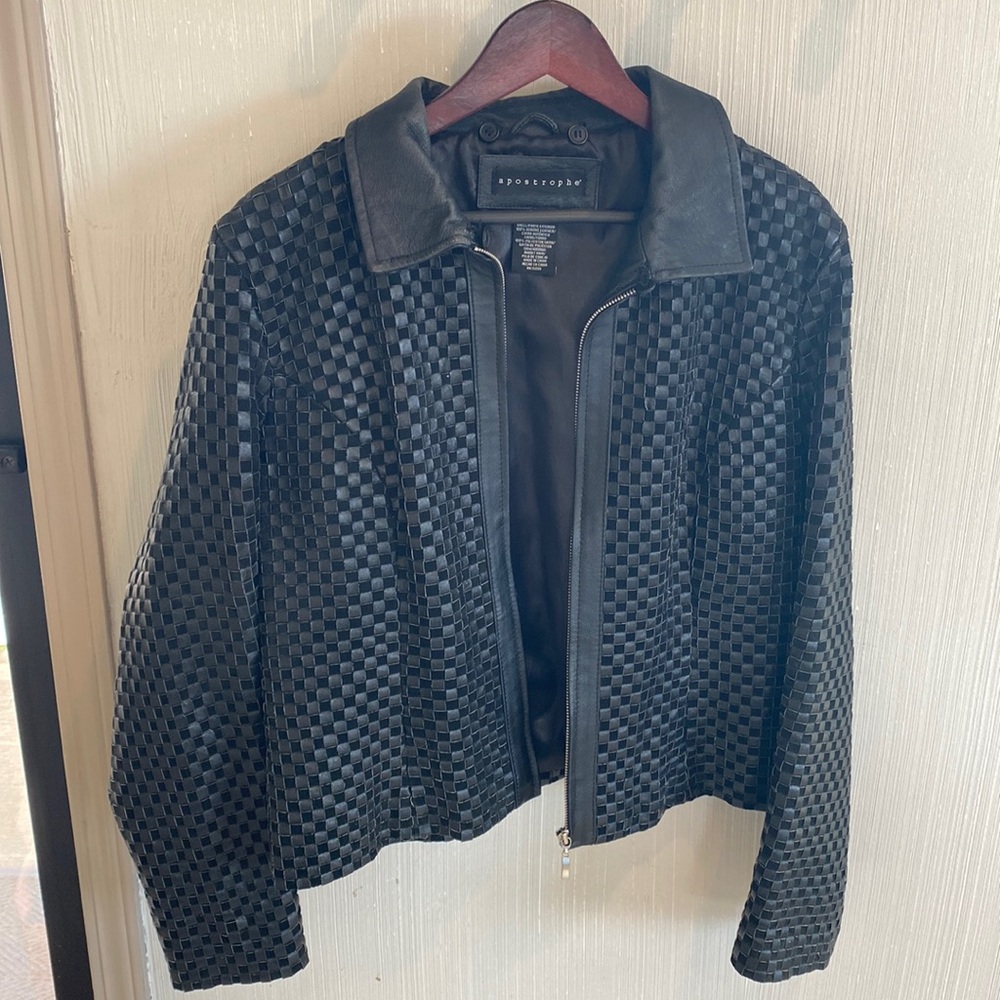 Genuine Leather weaved jacket. Black XL